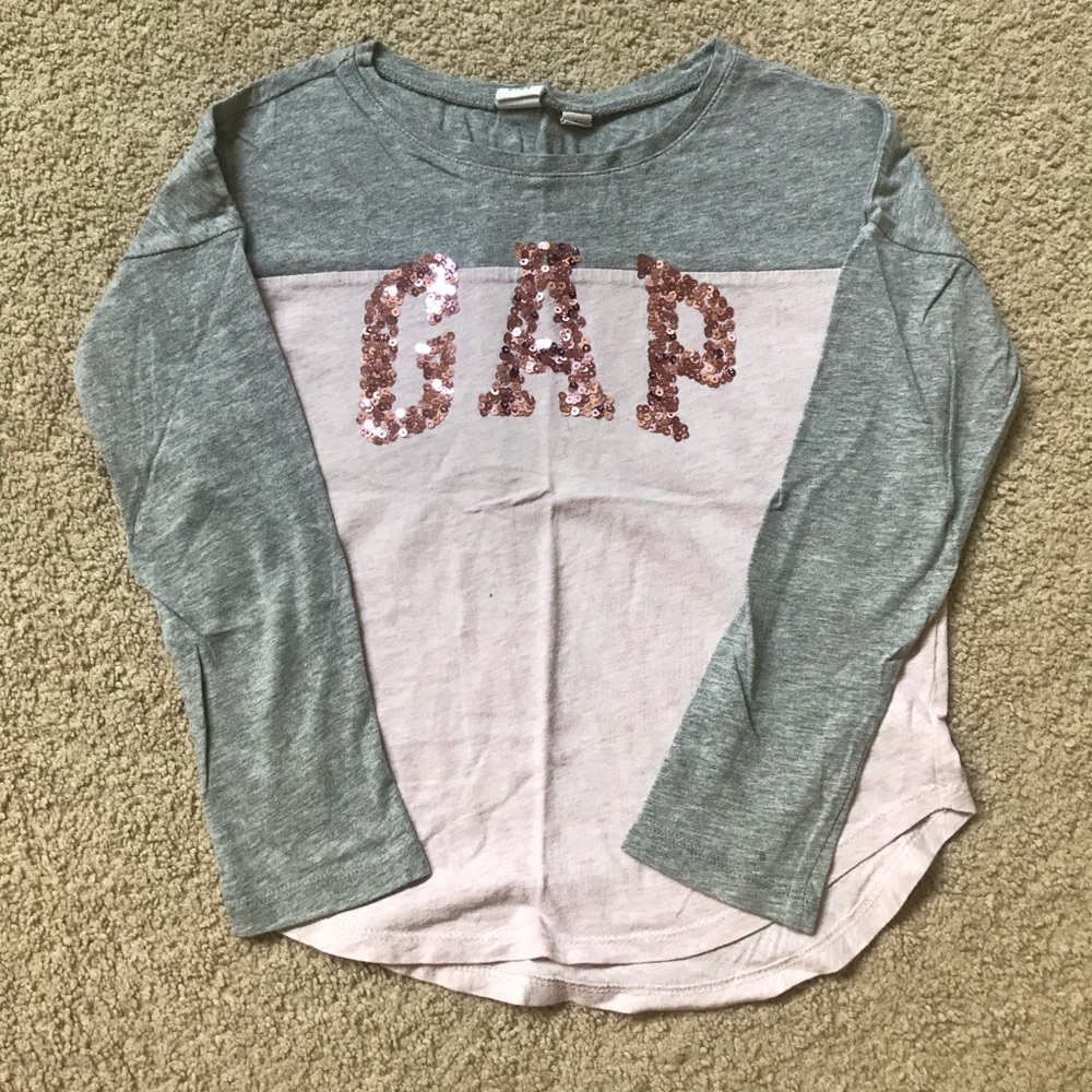 Gap Kids Gray and Pink Logo (Sequin) Long Sleeve